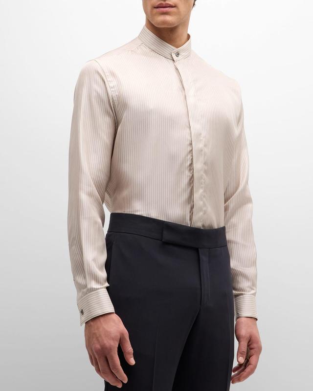 Mens Micro-Striped Silk Formal Shirt Product Image