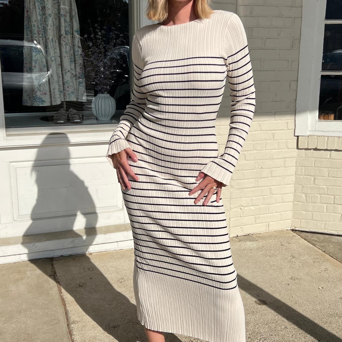 Seaside Muse Striped Midi Dress Beige/Black Product Image