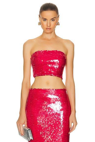 Lapointe Stretch Sequin Tube Top in Red Product Image