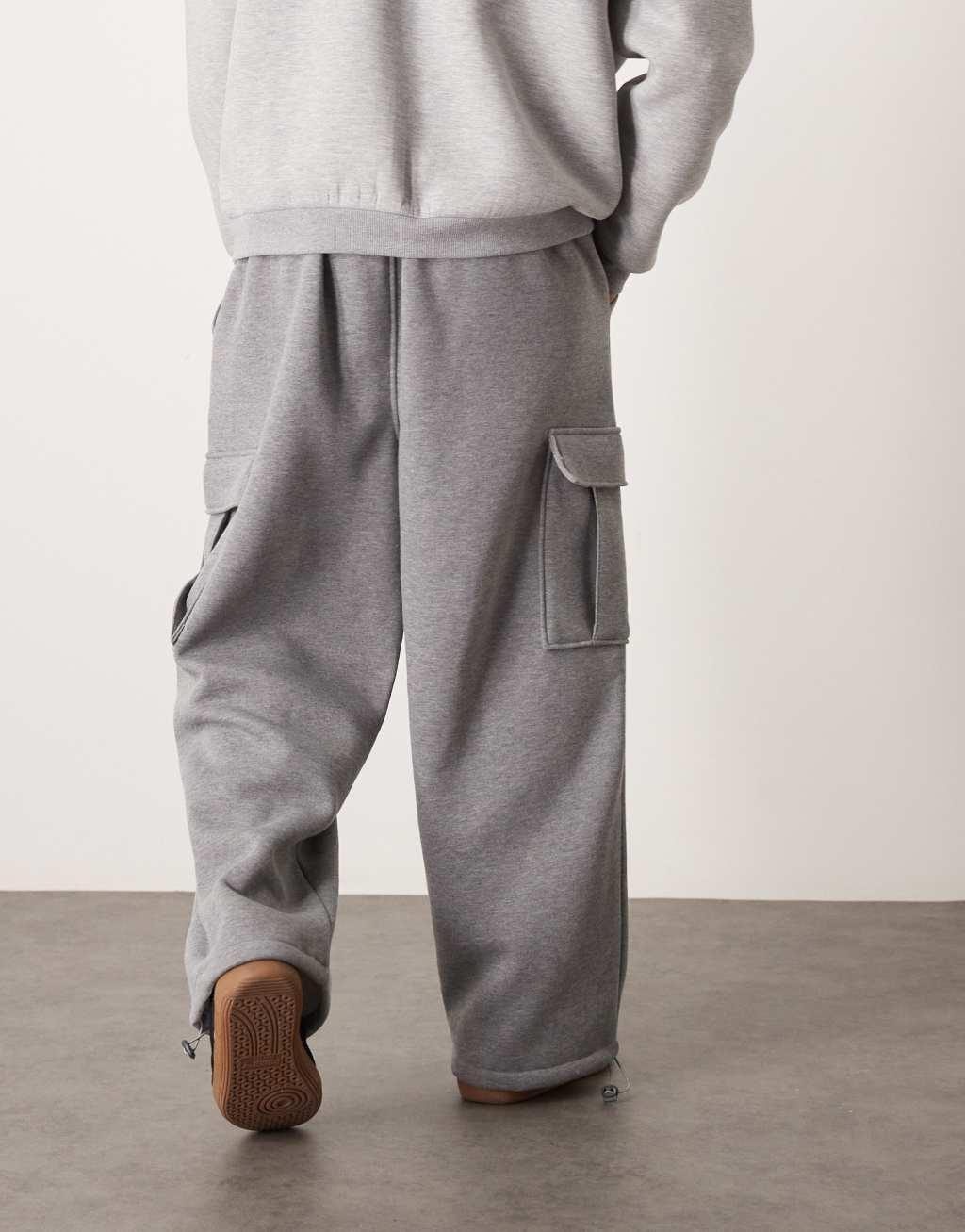 ASOS DESIGN new fit super baggy sweatpants with utility pockets in dark gray heather Product Image