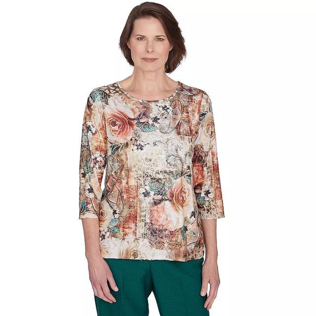 Petite Alfred Dunner Center Lace Floral Print Top, Womens Product Image