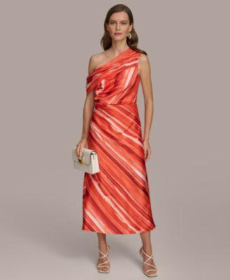 Donna Karan Womens One-Shoulder A-Line Midi Dress Product Image