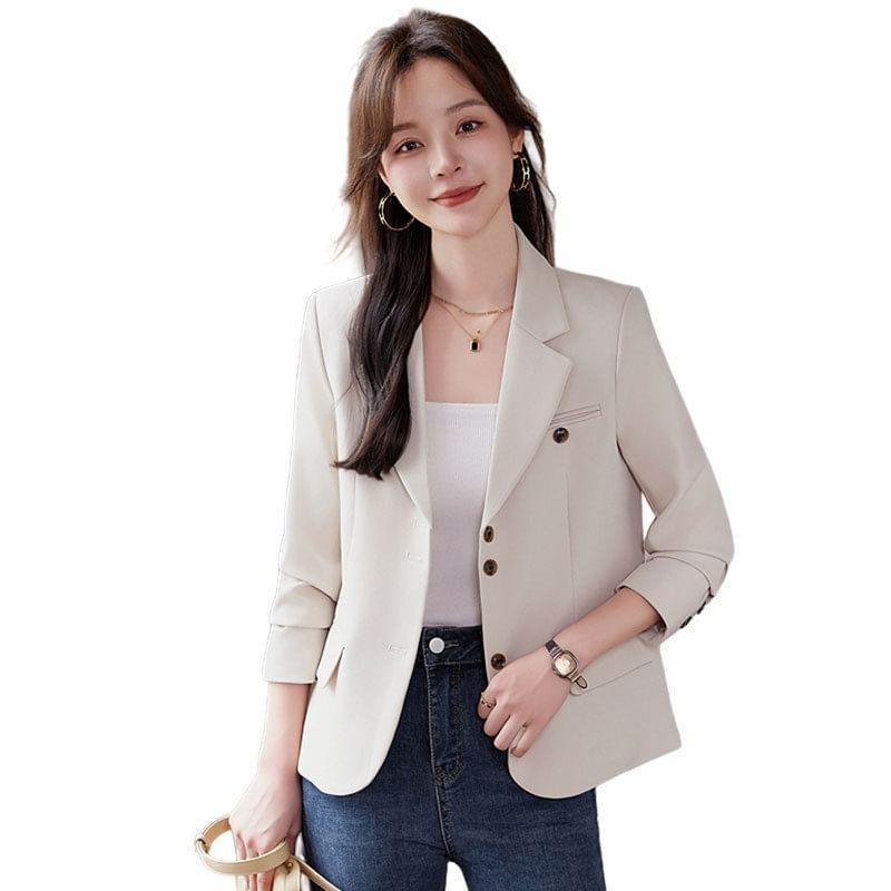 Lapel Collar Plain Single Breasted Blazer Product Image