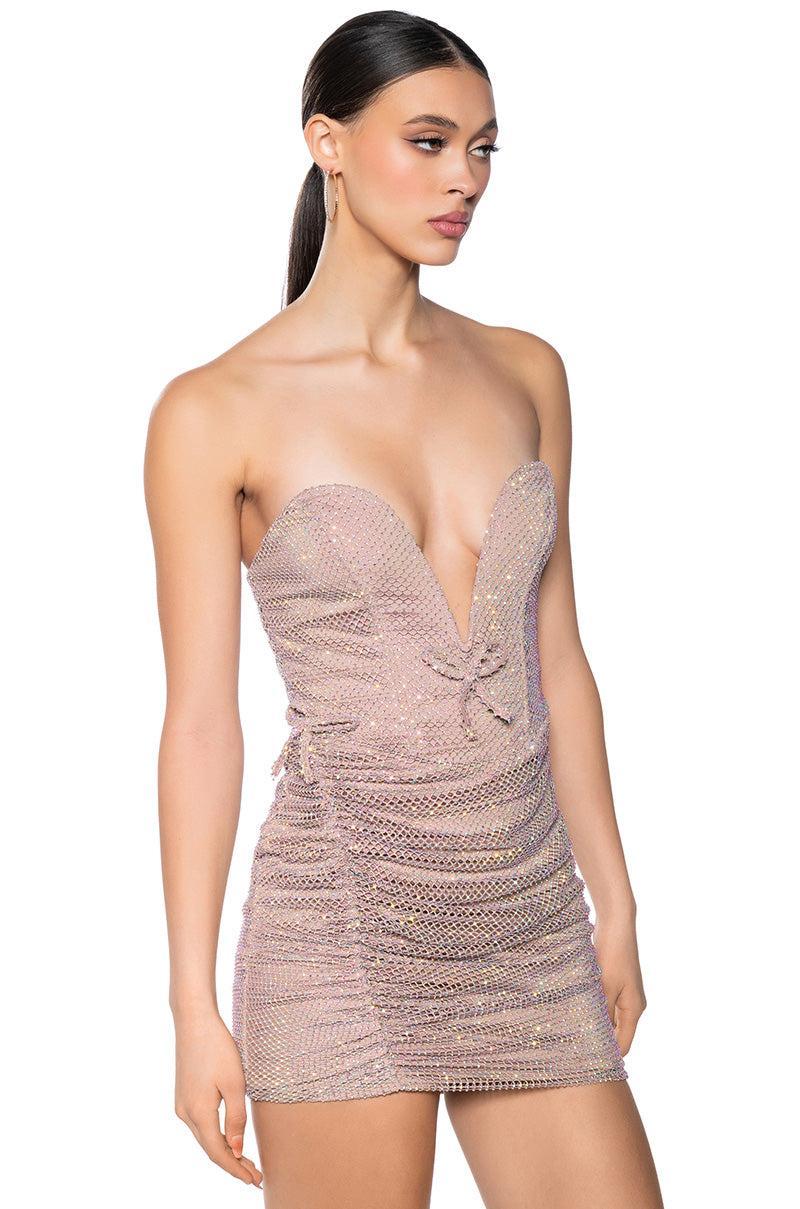 MISS THANG RHINESTONE MESH MINI DRESS Product Image