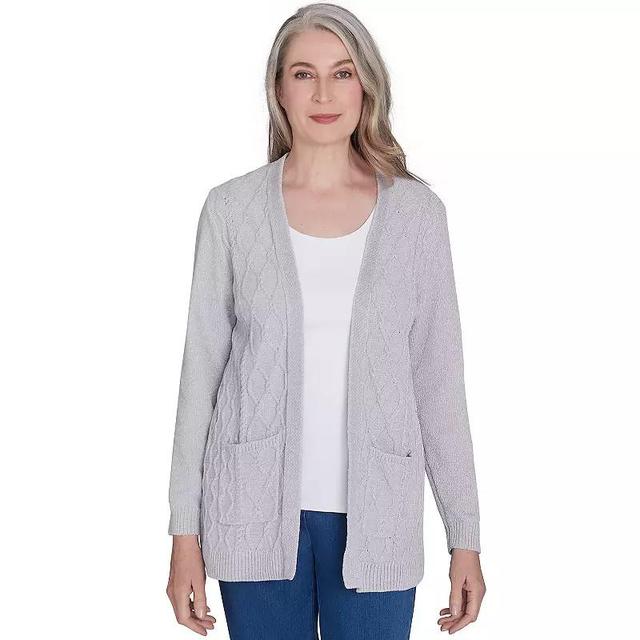 Petite Alfred Dunner Cable Knit Chenille Cardigan Sweater, Womens Product Image