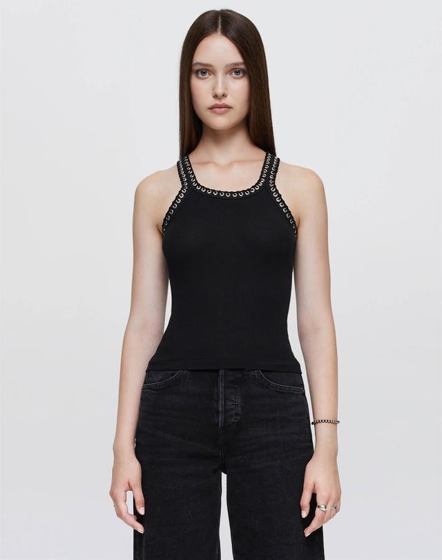 Whipstitch Ribbed Tank - Black With Black Product Image