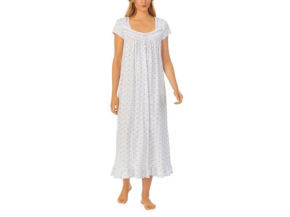 Eileen West Cap Sleeve Long Gown (White Ground Floral) Women's Pajama Product Image