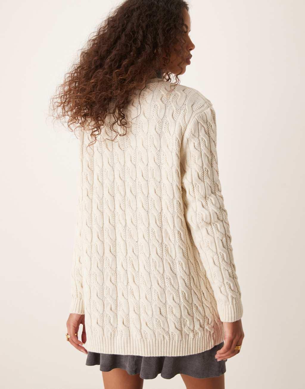 ASOS DESIGN oversized cable knit cardigan in ivory Product Image