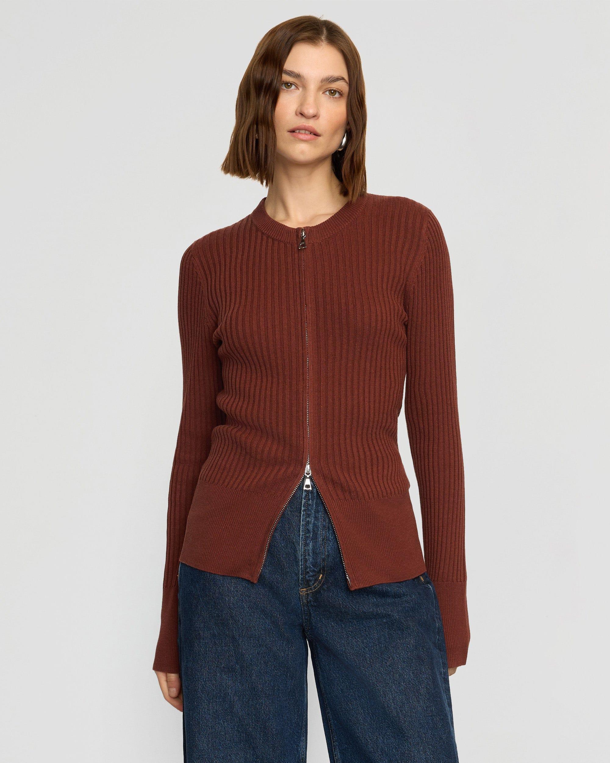 Kayla Ribbed Two-Way Zip Sweater Product Image