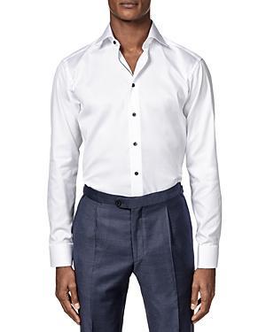 Mens Slim-Fit Twill Dress Shirt with Navy Details Product Image