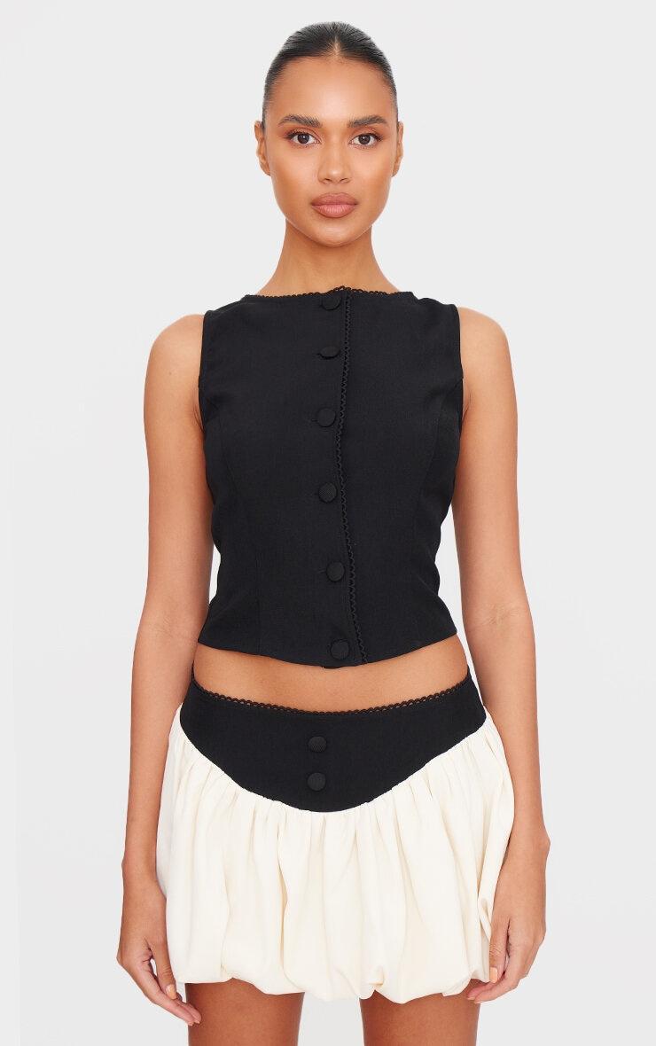 Black Woven Tailored Trim Detail Vest Product Image