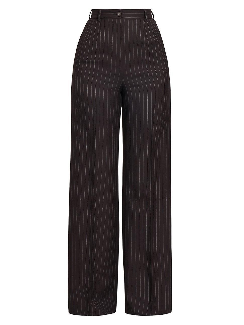 Womens Pinstriped Wool Trousers Product Image