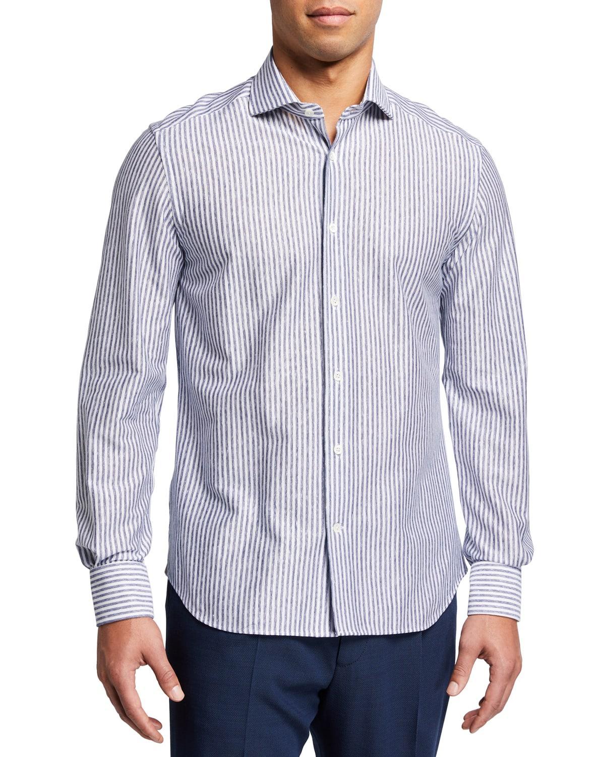 Corneliani Men's Striped Sport Shirt - Size: 41 EU (16 US) - BLUE/WHITE Product Image