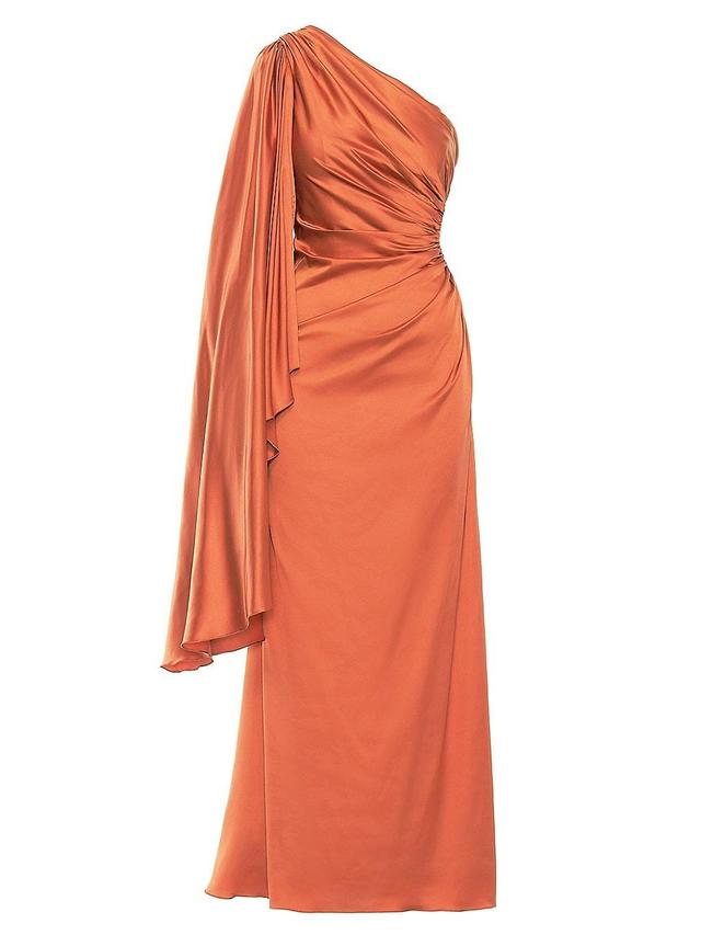 Ieena for Mac Duggal Drape Sleeve One-Shoulder Satin A-Line Gown Product Image