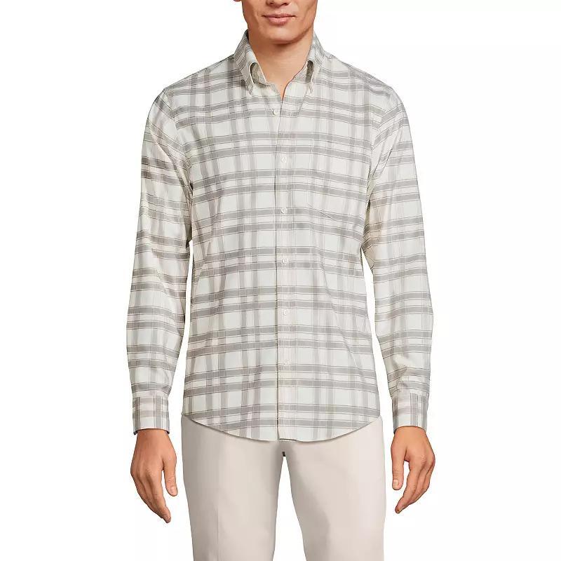 Mens Lands End Traditional-Fit No-Iron Twill Button-Down Shirt Light Brown Check Product Image