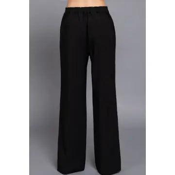 Black One Button Back Elastic Detail Straight Woven Long Pants Female Product Image