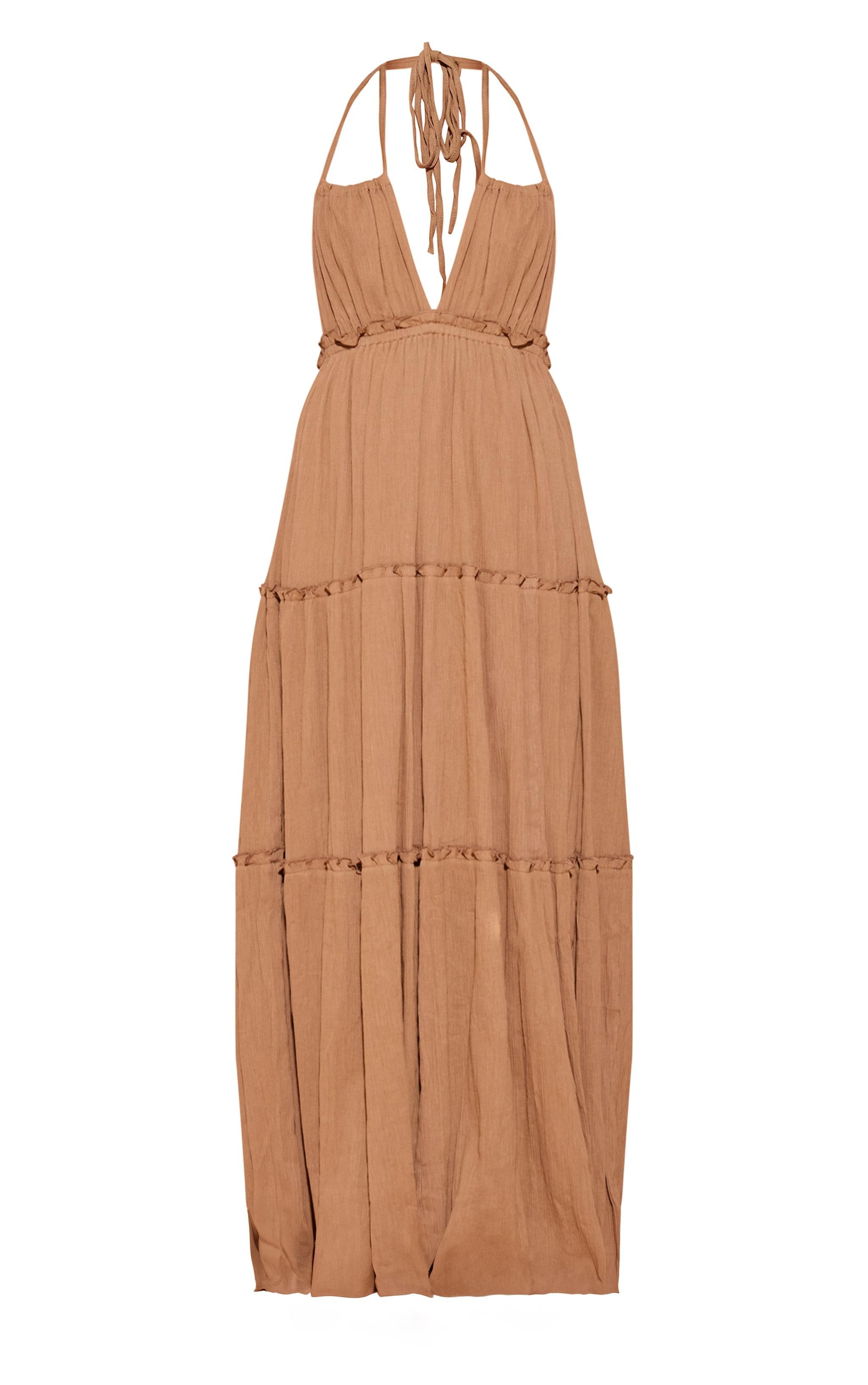 Taupe Tiered Halterneck Maxi Dress Product Image