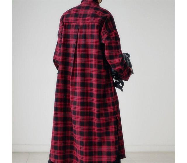 Long-Sleeve Plaid Maxi Shirt Dress Product Image