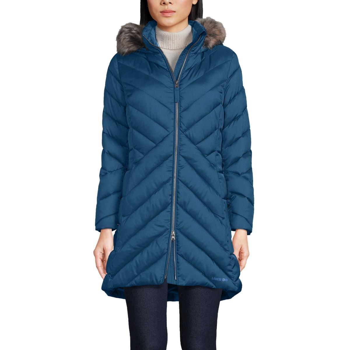 Womens Lands End Insulated Plush Lined Winter Coat Green Product Image