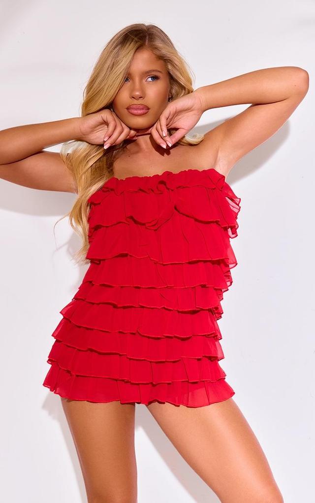 Red Chiffon Extreme Frill Bandeau Romper Product Image