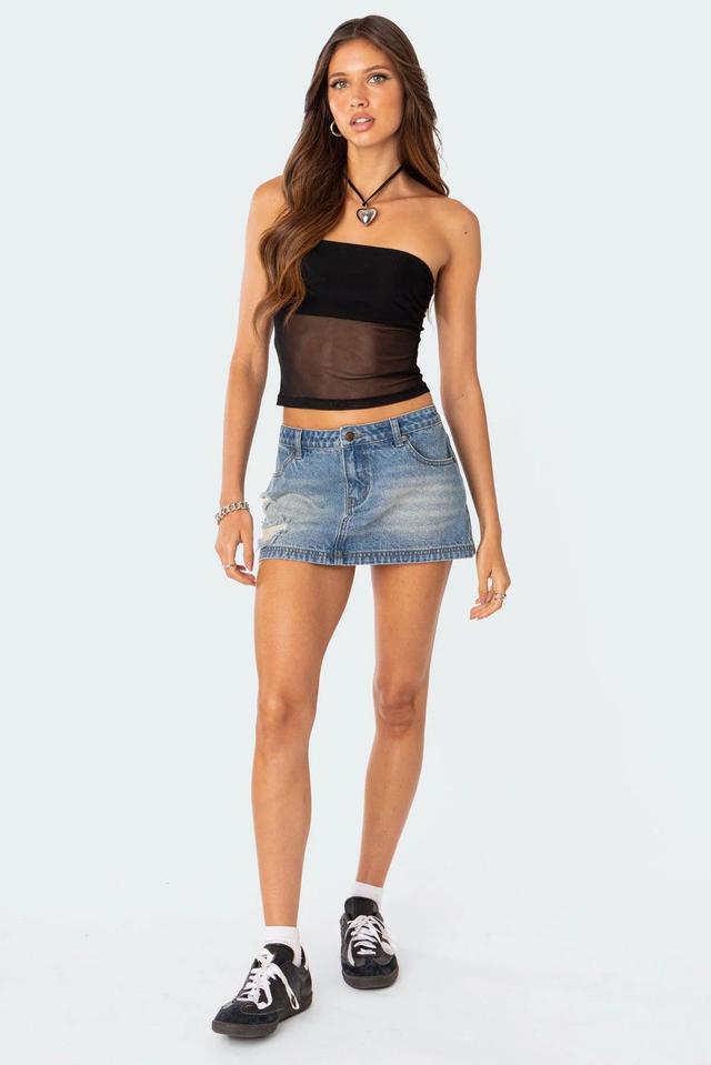 Distressed Denim Mini Skirt Product Image