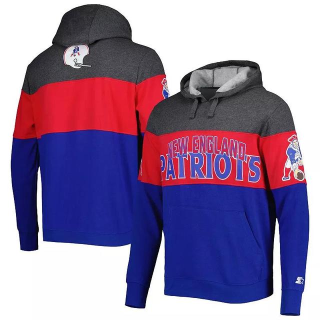 Mens Starter Royal/Heather Charcoal New England Patriots Extreme Vintage Logos Pullover Hoodie Product Image