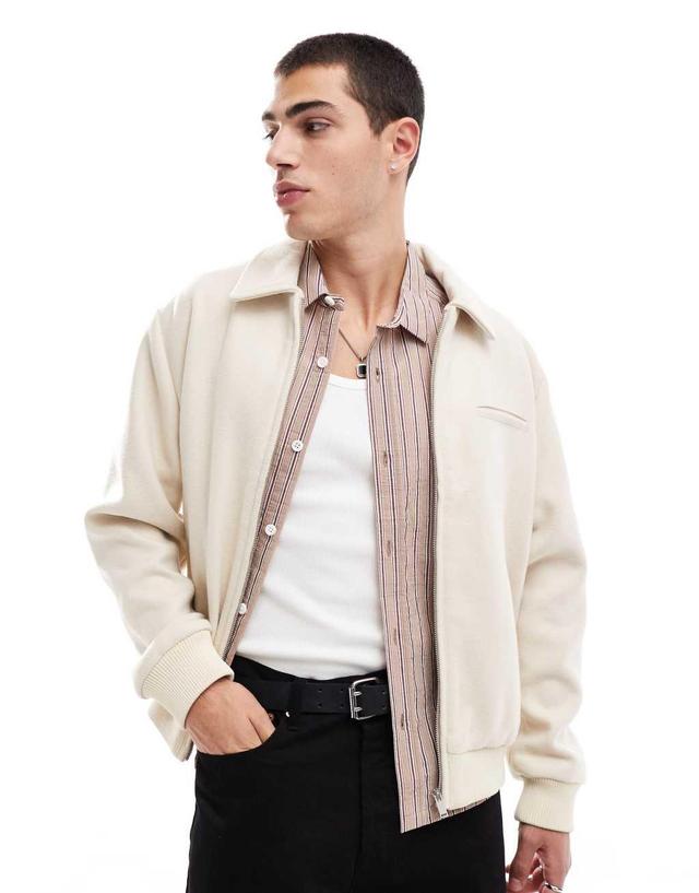 ASOS DESIGN wool look harrington jacket in ecru Product Image