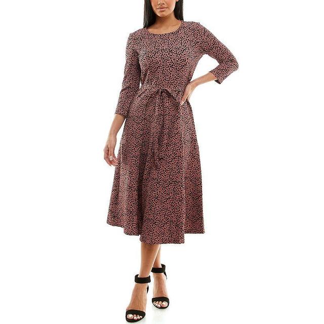 Womens Nina Leonard Sylvia Print Midi Dress Pink Product Image