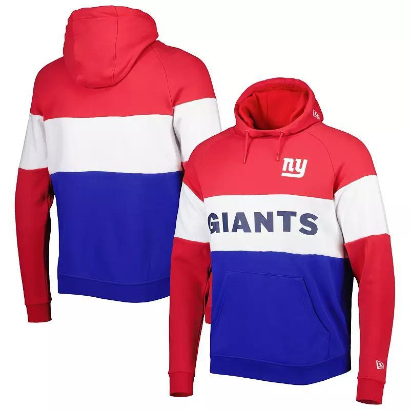 Mens New Era Royal/Red New York Giants Colorblock Throwback Pullover Hoodie Product Image