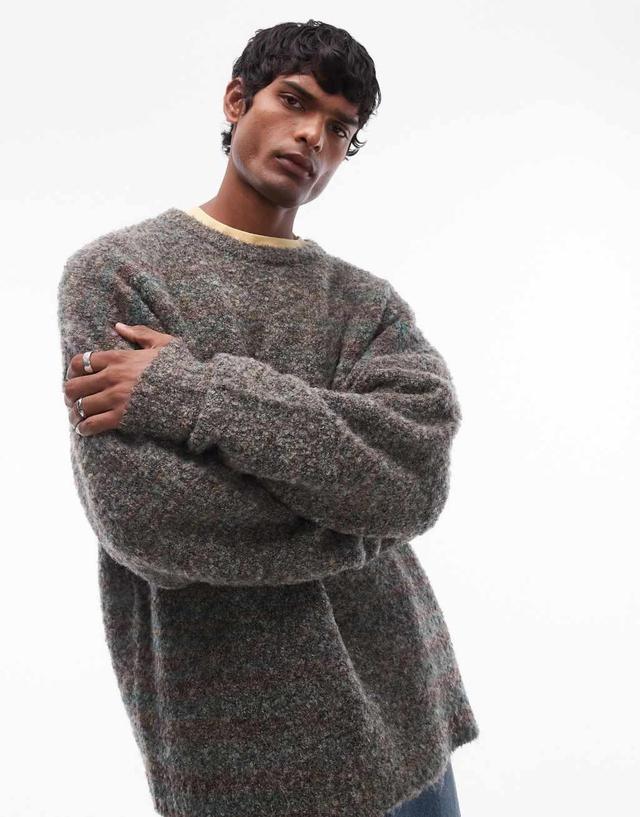 Topman boucle sweater in green and brown heather Product Image