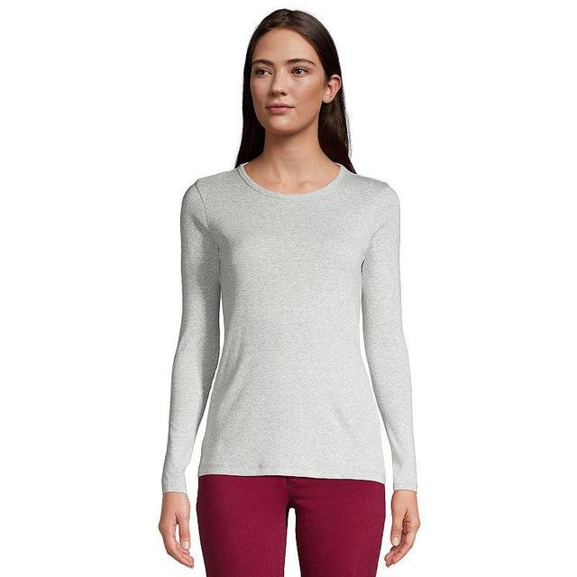 Petite Lands End All Cotton Crewneck Long-Sleeve Tee, Womens Product Image