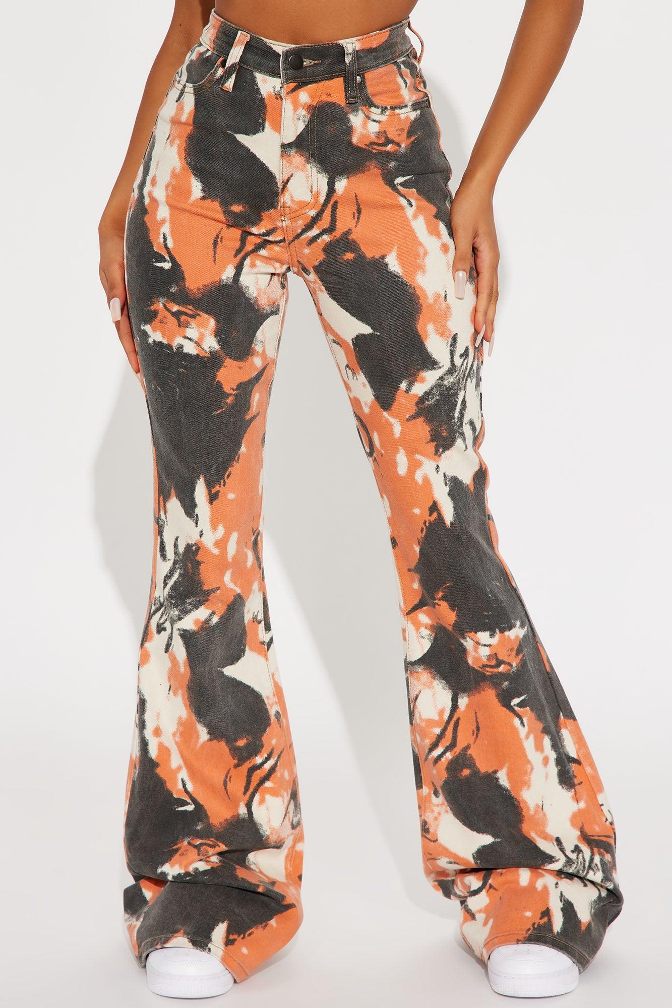 Tall Always Standing Out Stretch Print Flare Jeans - Orange Product Image