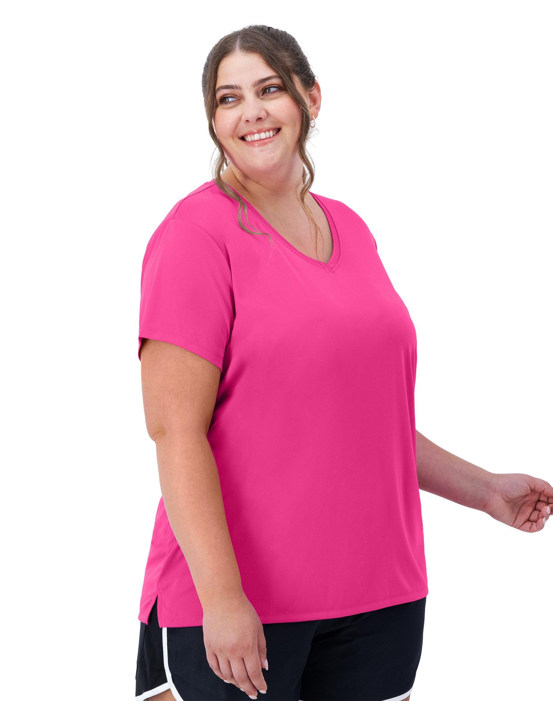 Hanes Just My Size Cool DRI Womens V-Neck T-Shirt (Plus ) Vivid Fuchsia 3X Product Image