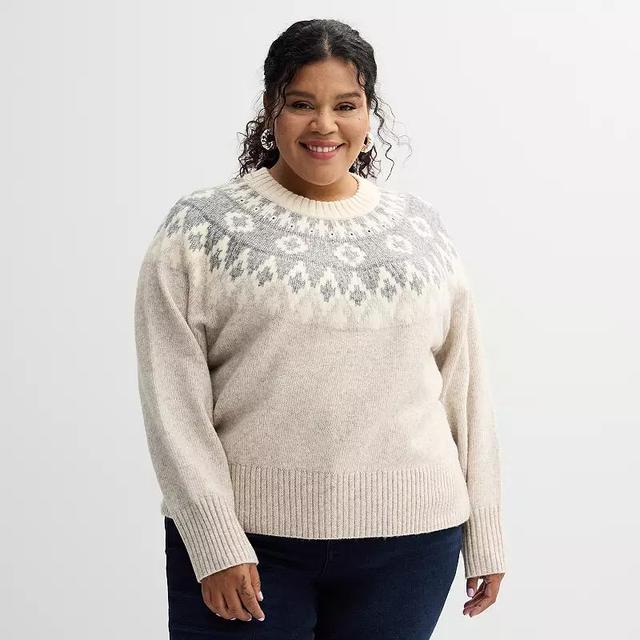 Plus Size Sonoma Goods For Life Classic Sweater, Womens Brown Fair Isle Product Image