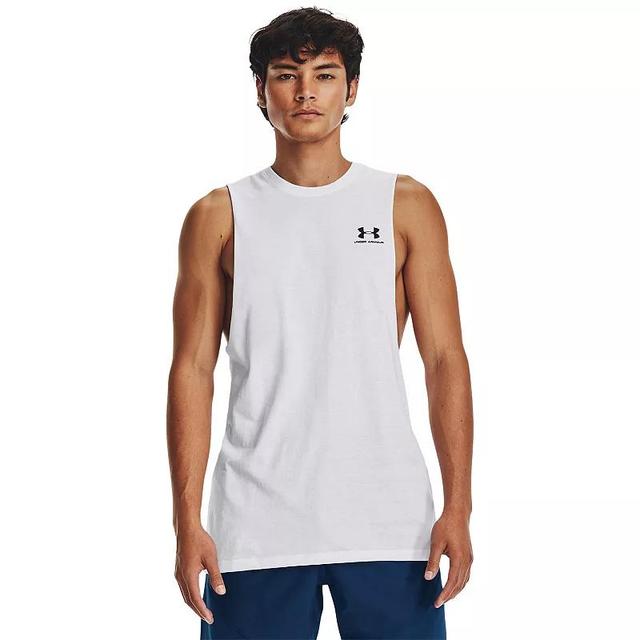 Under Armour Mens Sportstyle Left Chest Cut-Off T-Shirt - White Product Image