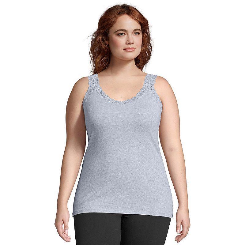 Plus Size Just My Size Jersey Lace Trim Tank, Womens Black Product Image