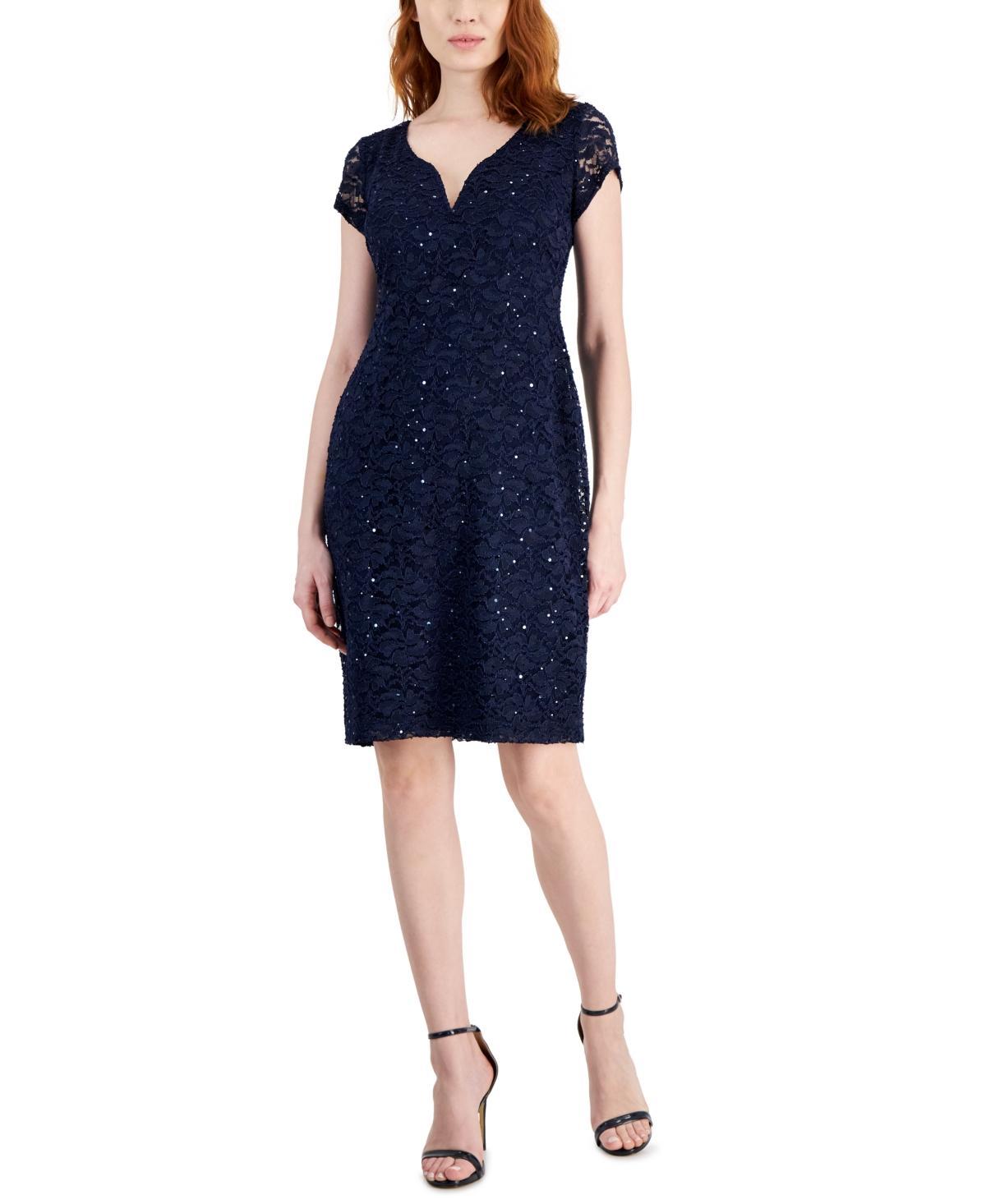 Connected Womens Lace Short-Sleeve V-Neck Dress Product Image