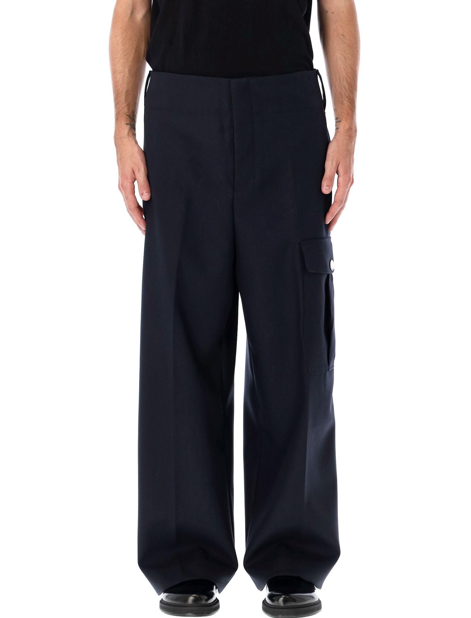 AMI ALEXANDRE MATTIUSSI Straight Wool Gabardine Cargo Pants In Black Product Image