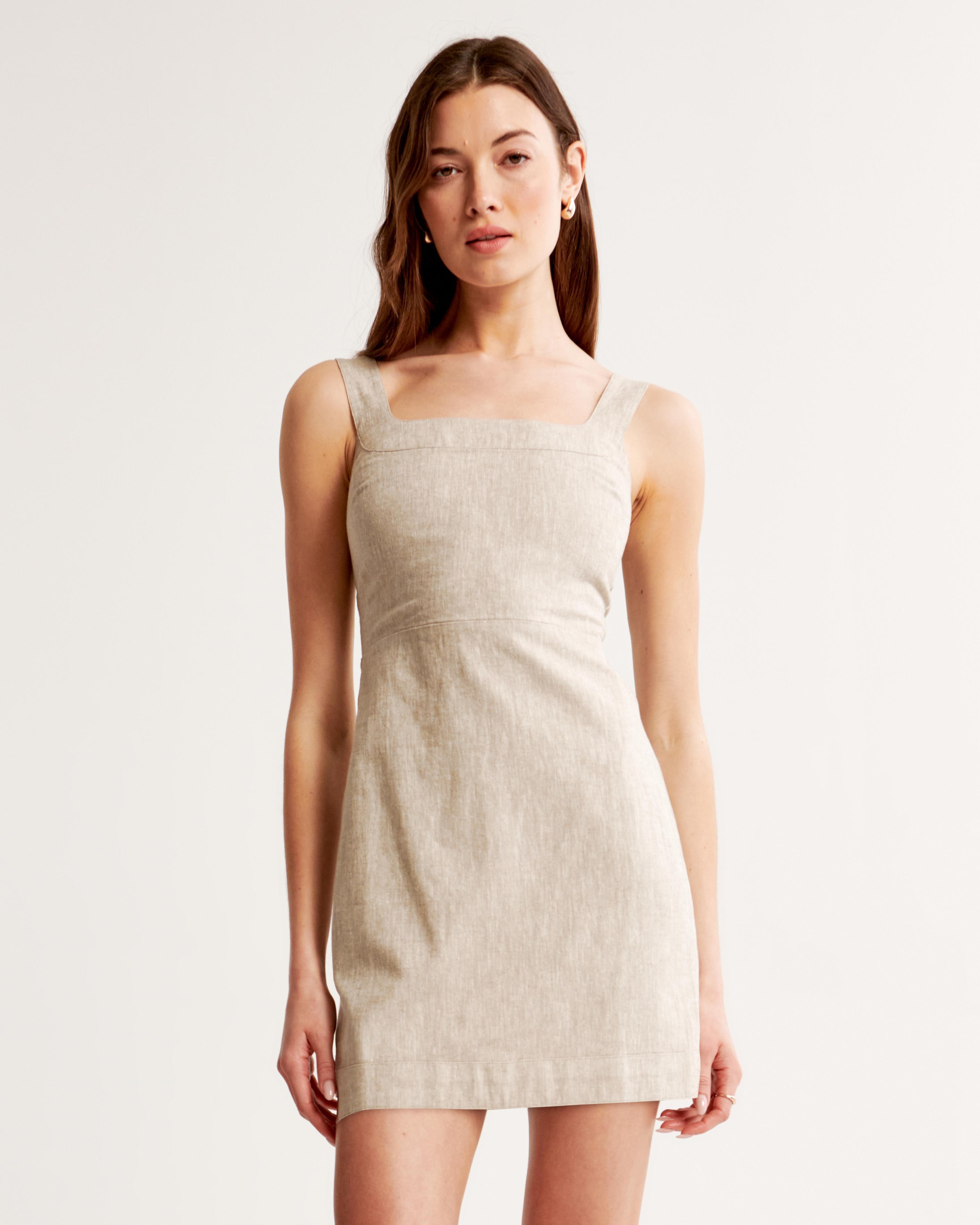 Linen-Blend Wide Strap Mini Dress Product Image