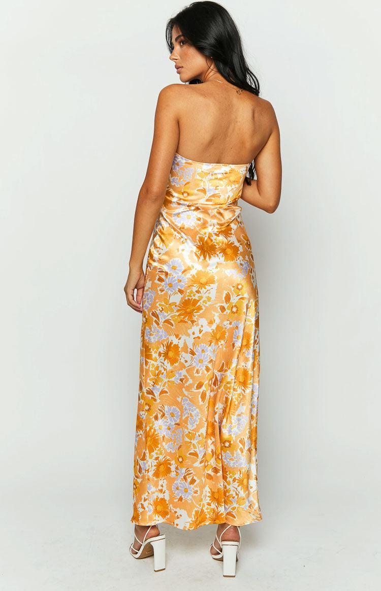 Ashley Orange Floral Formal Maxi Dress Product Image