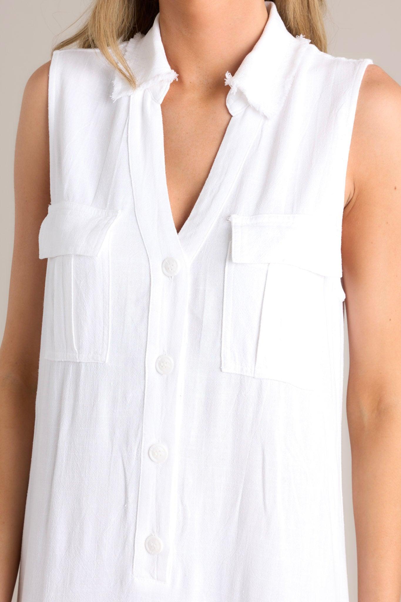 Harbor Breeze White Collared Sleeveless Maxi Dress Product Image