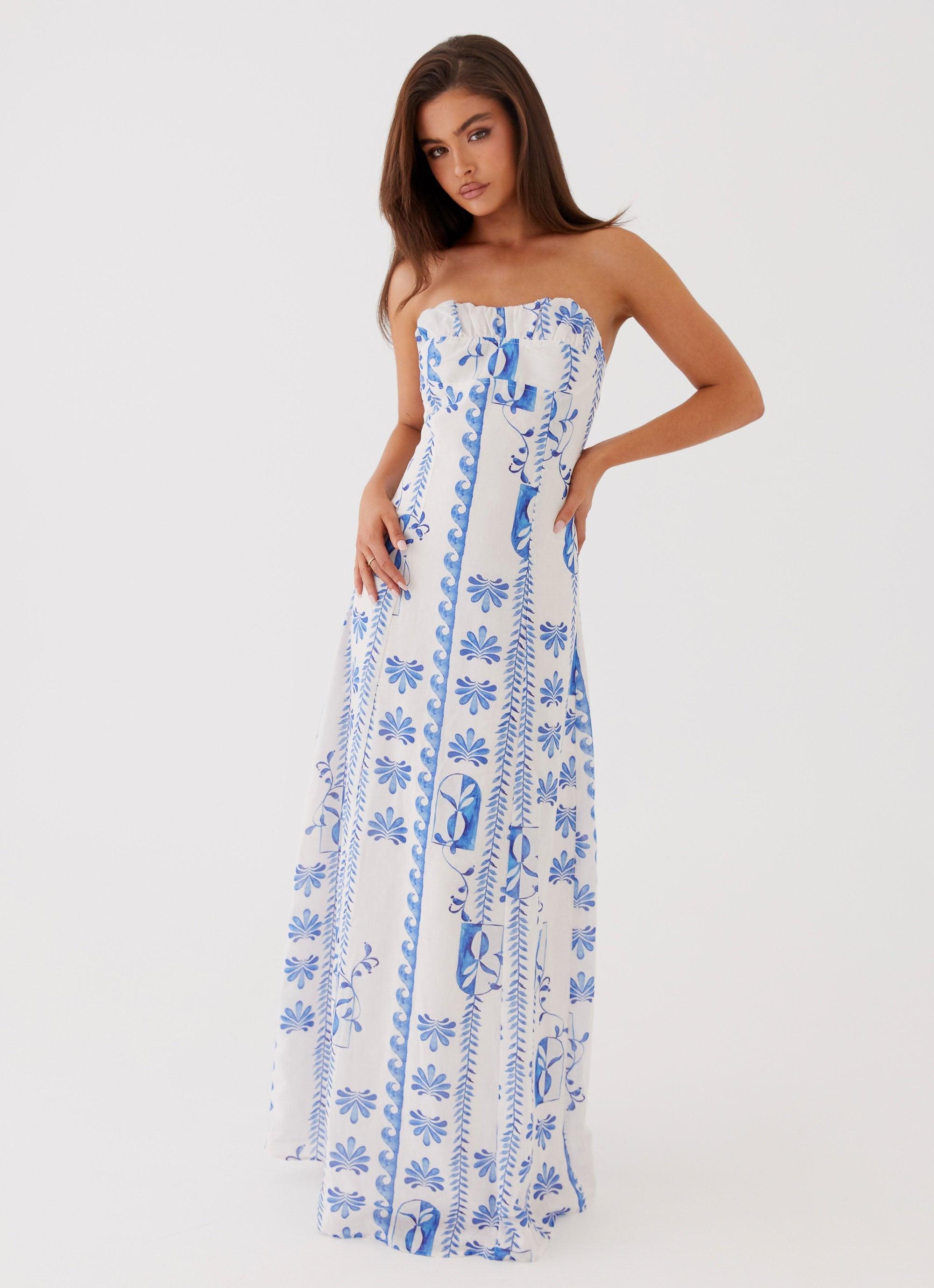 Tayla Linen Maxi Dress - Floral Wave Product Image