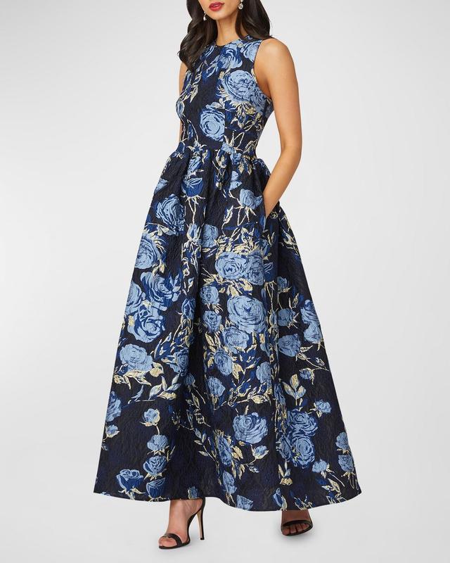 Serra Sleeveless A-Line Floral Jacquard Gown Product Image