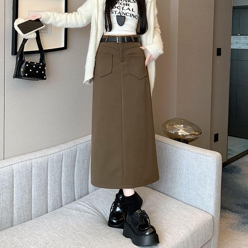 High-Rise Plain A-Line Midi Skirt Product Image