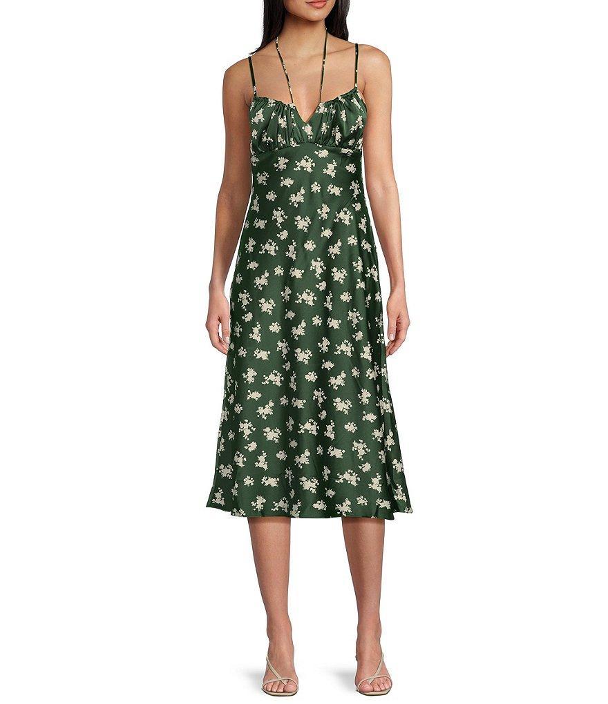 B. Darlin Spaghetti Strap Ditsy Floral Printed Satin Midi Dress Product Image