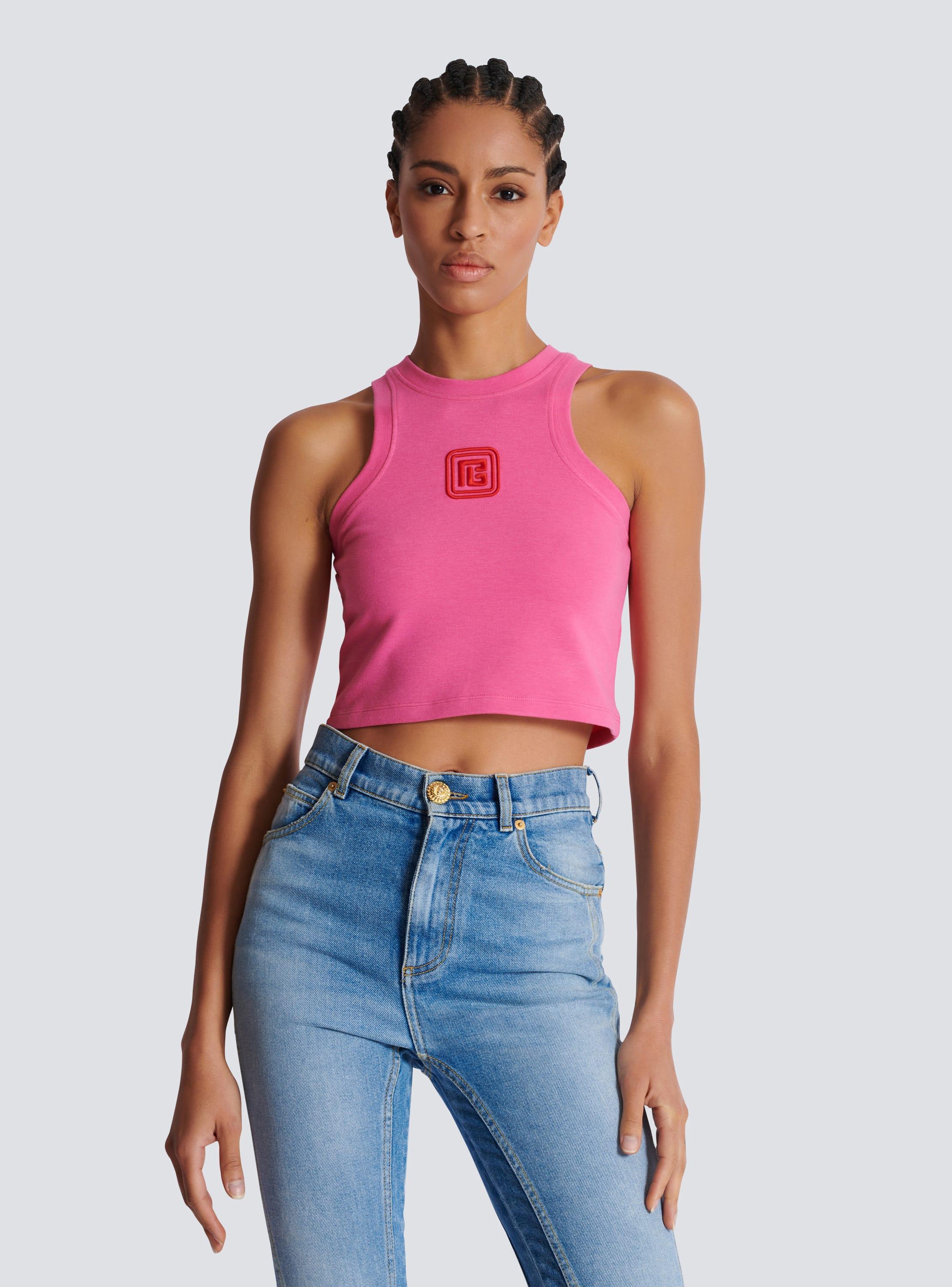 Cropped tank top with retro PB embroidery Product Image