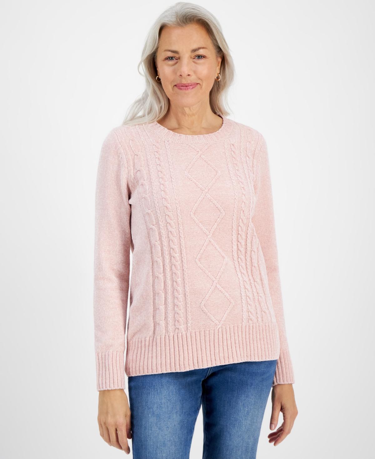 Style & Co Womens Crewneck Chenille Cable-Knit Sweater, Created for Macys Product Image