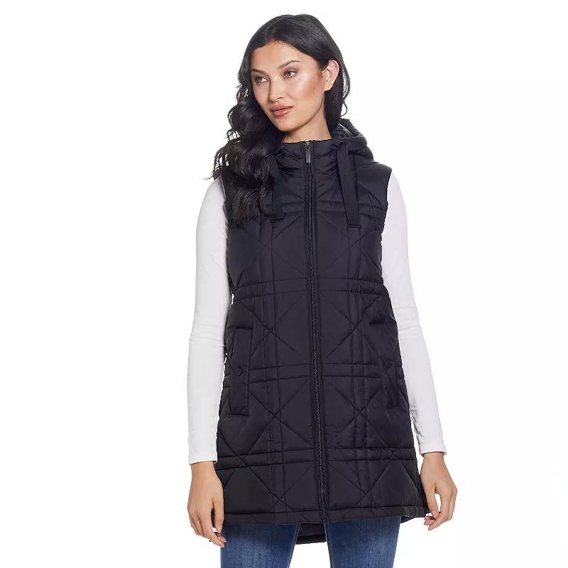 Womens Weathercast Hooded Quilted Long Vest Red Product Image