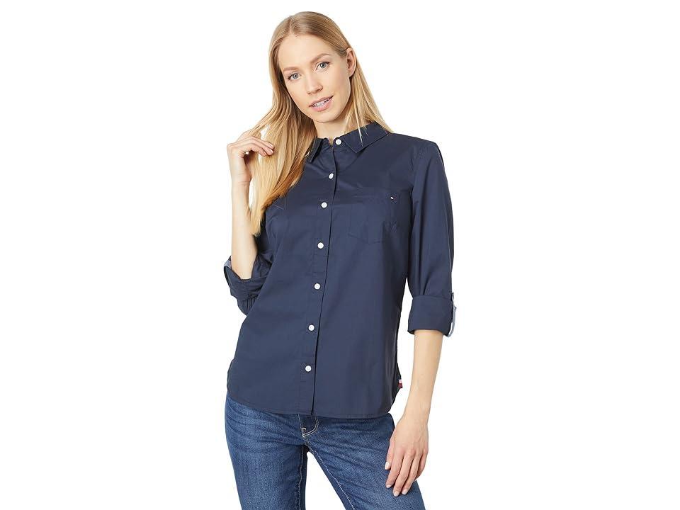 Tommy Hilfiger Womens Cotton Roll-Tab Button-Up Shirt Product Image