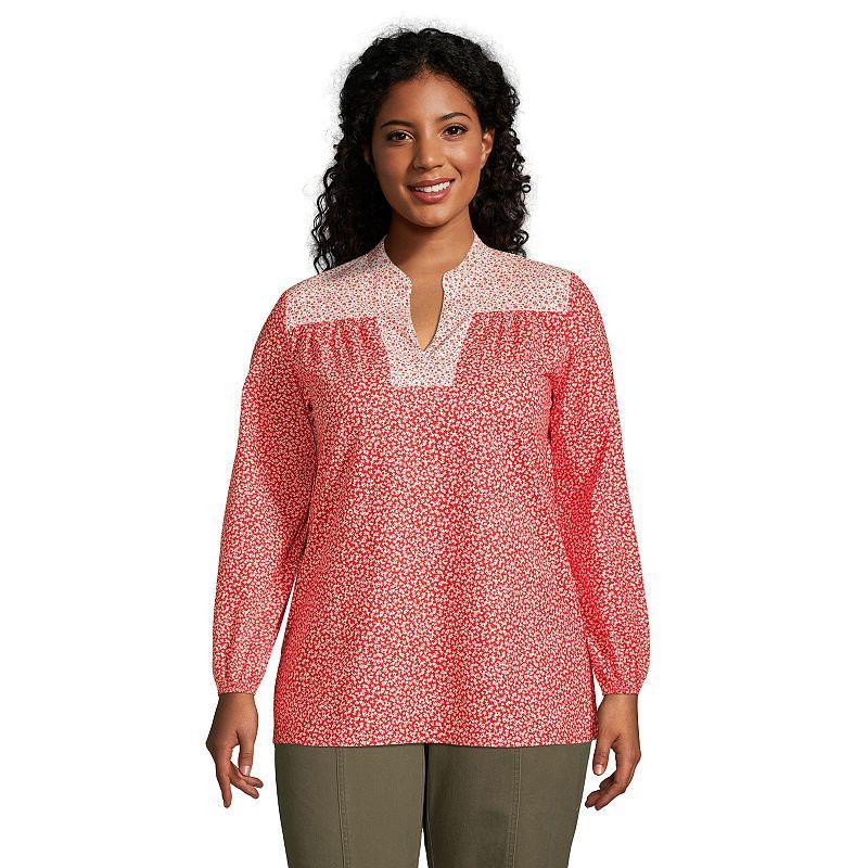 Plus Size Lands End Poplin Peasant Top, Womens Orange Product Image